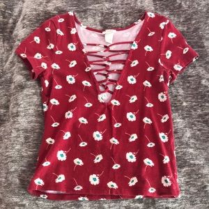 forever 21 red daisy crop top